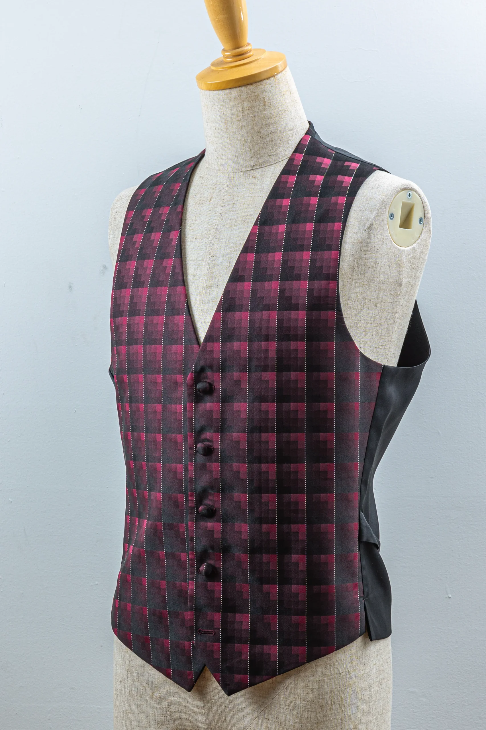 新郎用ボルドー系チェック柄メンズベスト 結婚式フォーマルベスト
